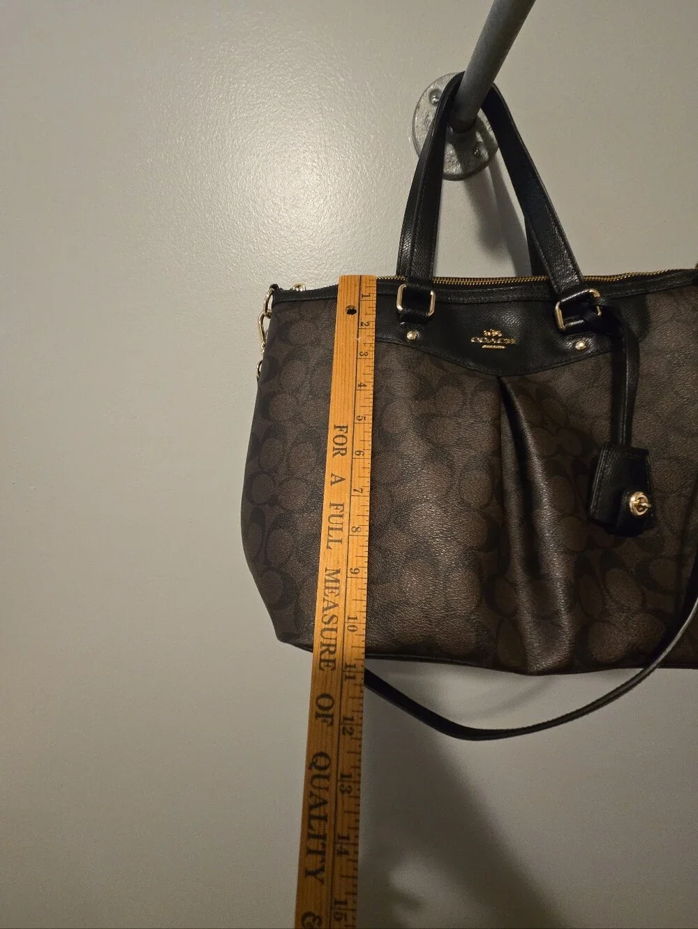 Coach Signature C 2  Way Handbag Black Brown Purse Shoulder Bag